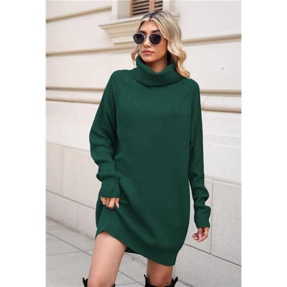 Pink Queen Women's Loose Turtleneck Oversize Long Pullover Sweater Dress - Picture 2 of 7